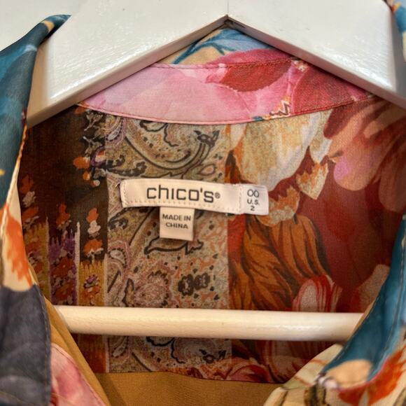 Chico's Tapestry Print Tiered Ruffled Shirt Dress Midi Boho Floral Collared 00 2 - Picture 7 of 10